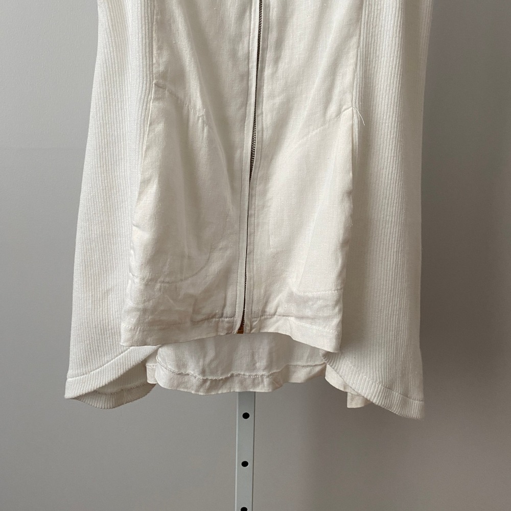 For Cynthia M White 100% Linen Sleeveless Full Zip Vest Ribbed Panel Lagenlook - Picture 4 of 7